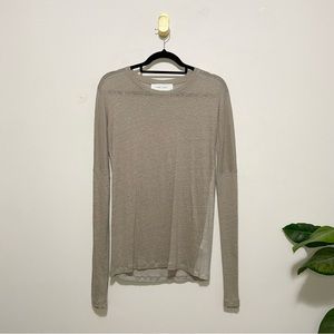 IRO Jeans Tan Linen Scoop Neck Long Sleeve Drop Shoulder Top